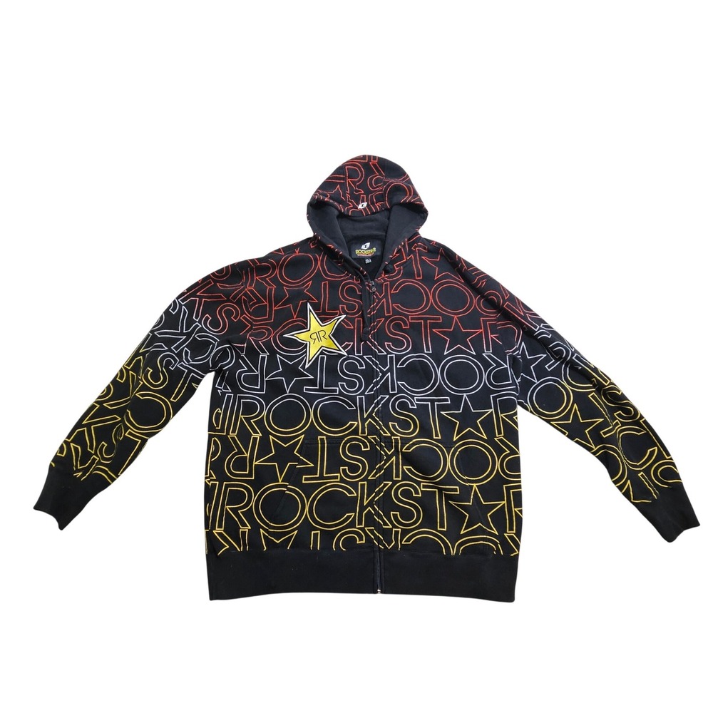 One Industries‎ Rockstar Energy Hoodie XL Black Red All Over Print Full Zip